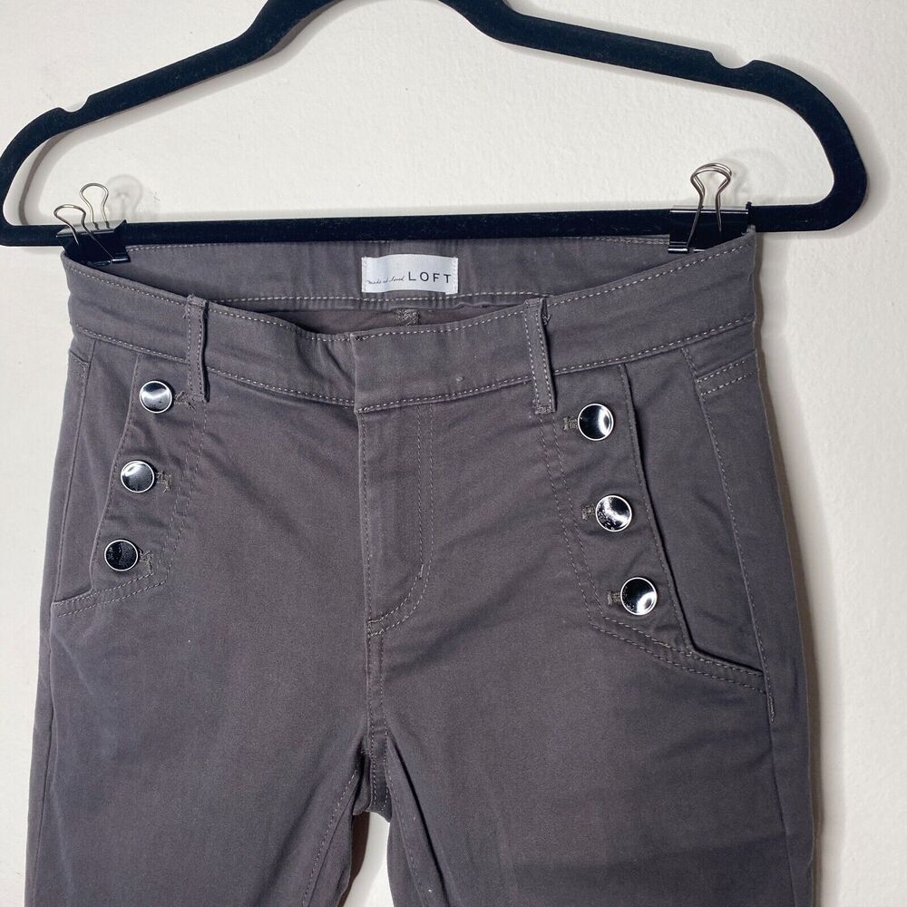 Loft Dark Gray Black Button Front Skinny Trouser Pant Zip Hook & Eye 0 / 25